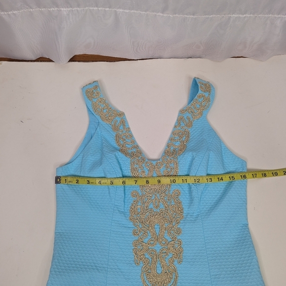 Lilly Pulitzer Suzette Serene Blue Gold Placket Shift Dress - Picture 5 of 7